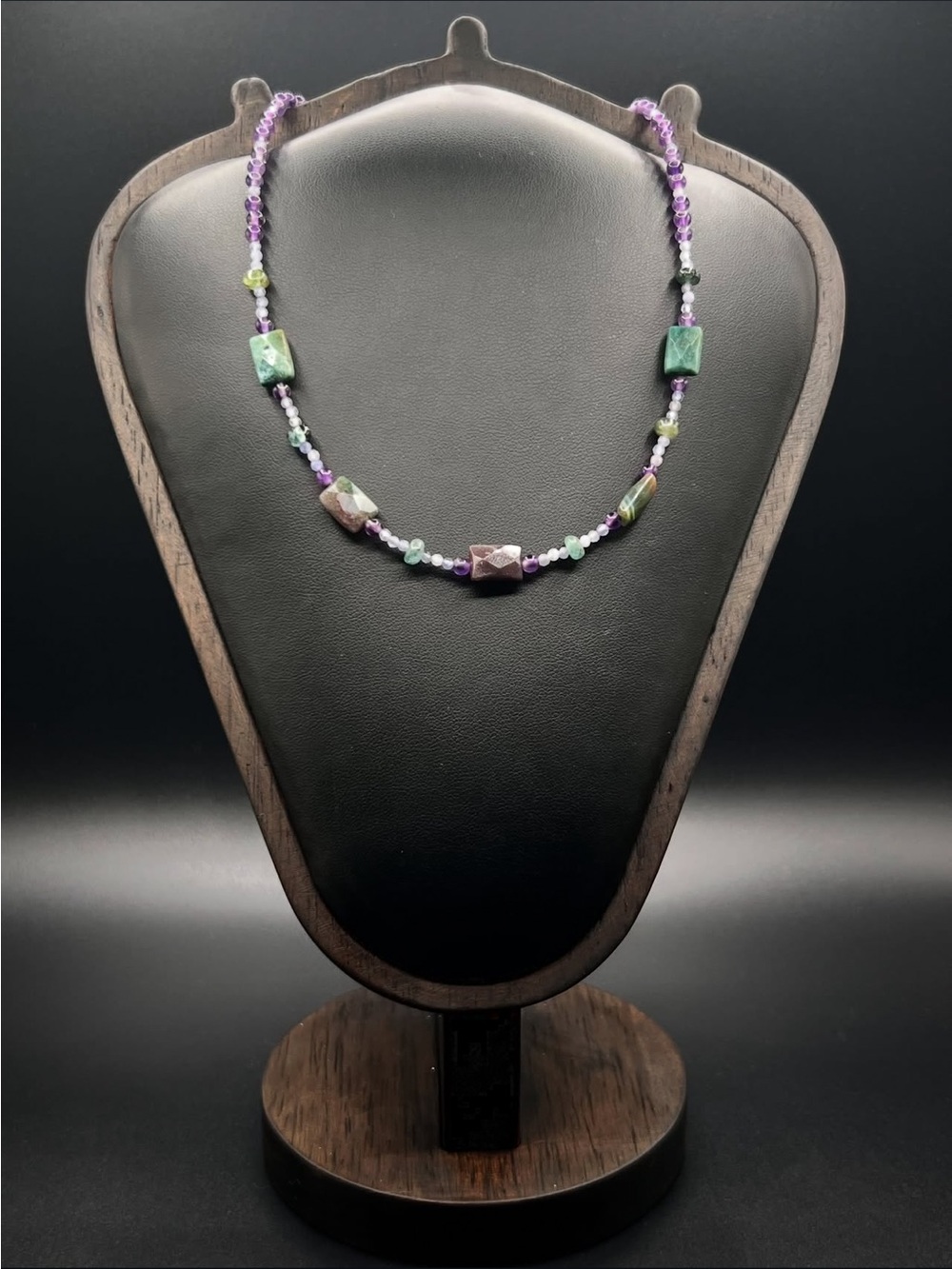 Handmade Multicolor Beaded Necklace - Purple & Green